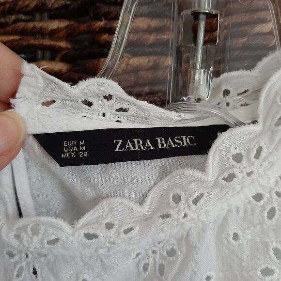 Zara Embroidered Eyelet Ruffle Tank Top Blouse Medium White Cottagecore Romantic - Picture 5 of 7